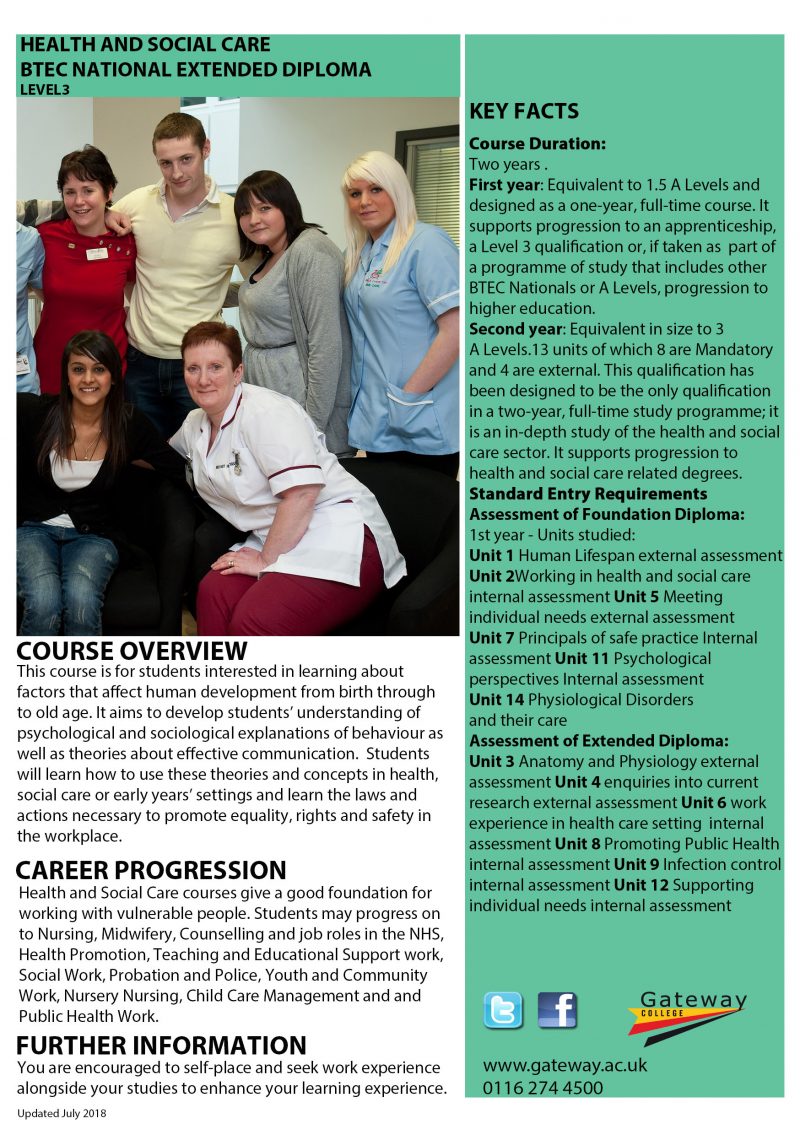 Health and Social Care BTEC Level 3 Gateway College