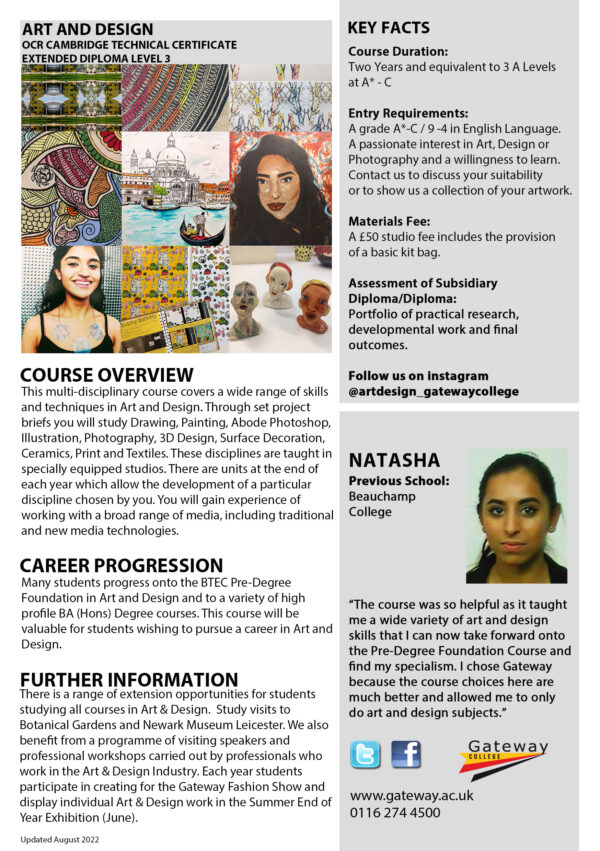 OCR Level 3 Cambridge Technical Extended Diploma in Art and Design ...
